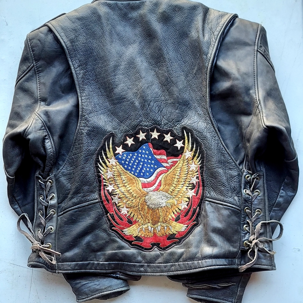 Vintage California Creations Heavy Leather Biker Jacket Motorcycle Black USA